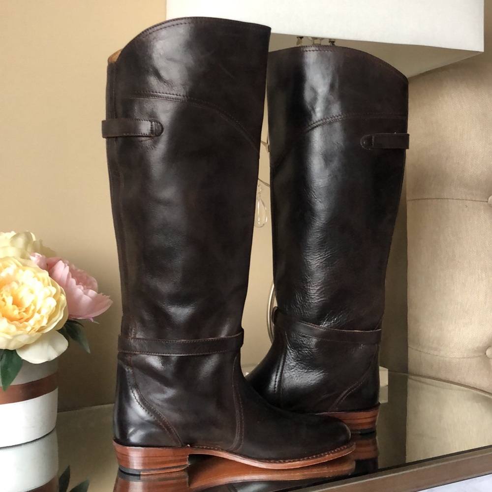 Frye Womens Dorado Buckle Riding Boot Dark Brown Full Grain - Picture 6 of 13